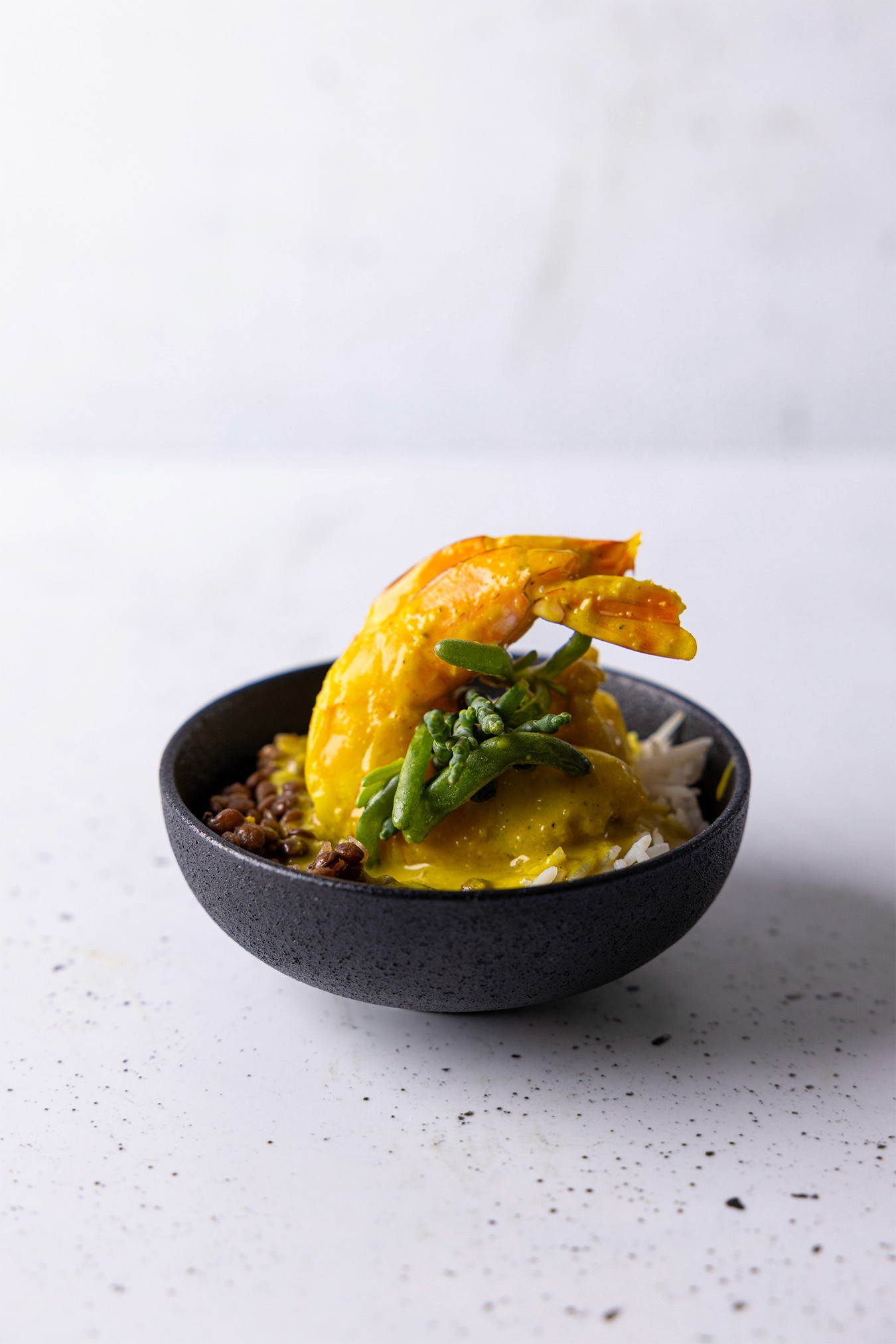 Native Prawn Curry, fragrant rice & beach succulent