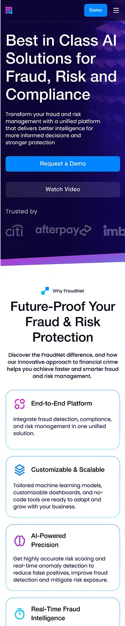 Home screen for fraudnet mobile app