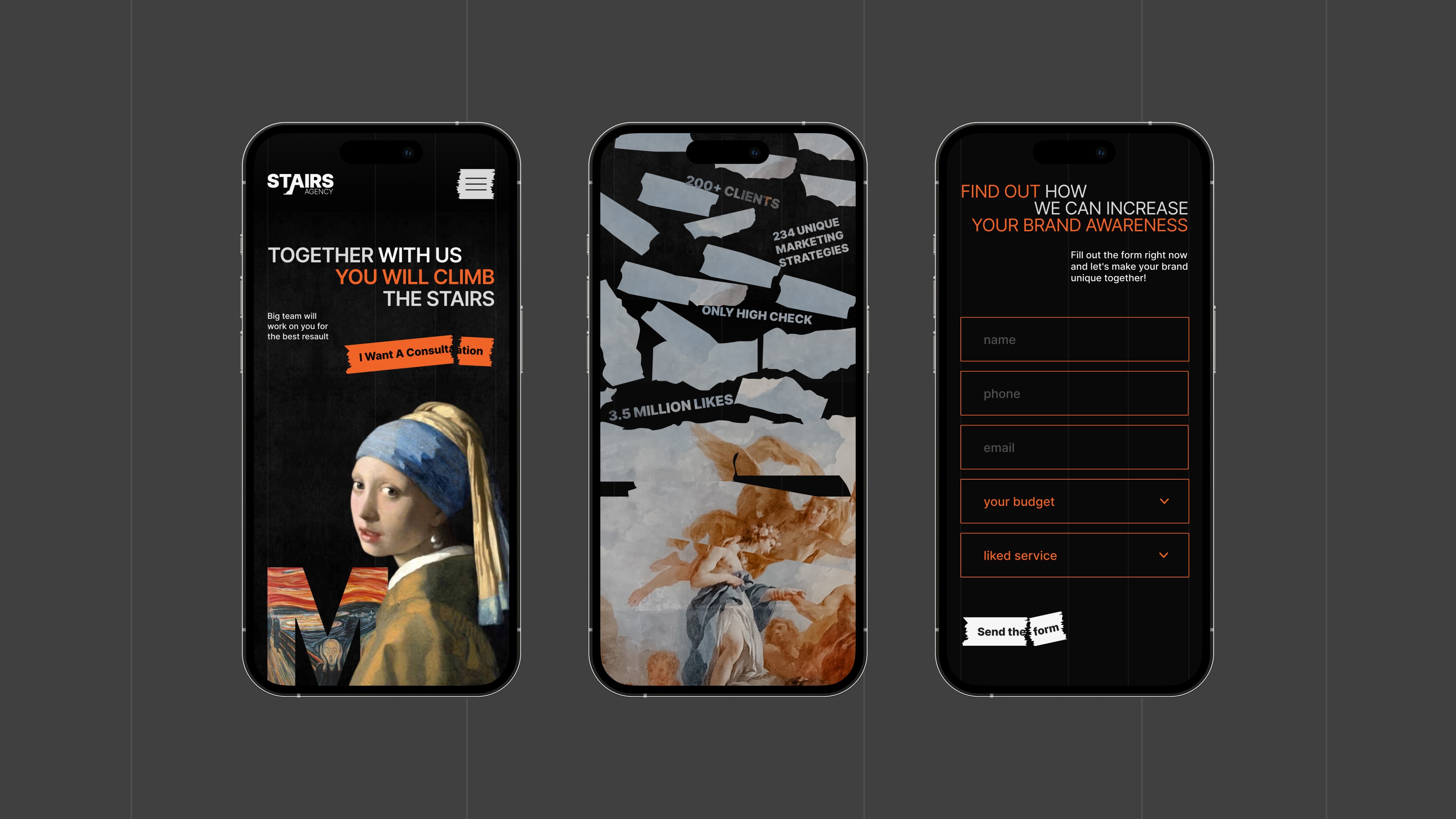three mobile device design for website