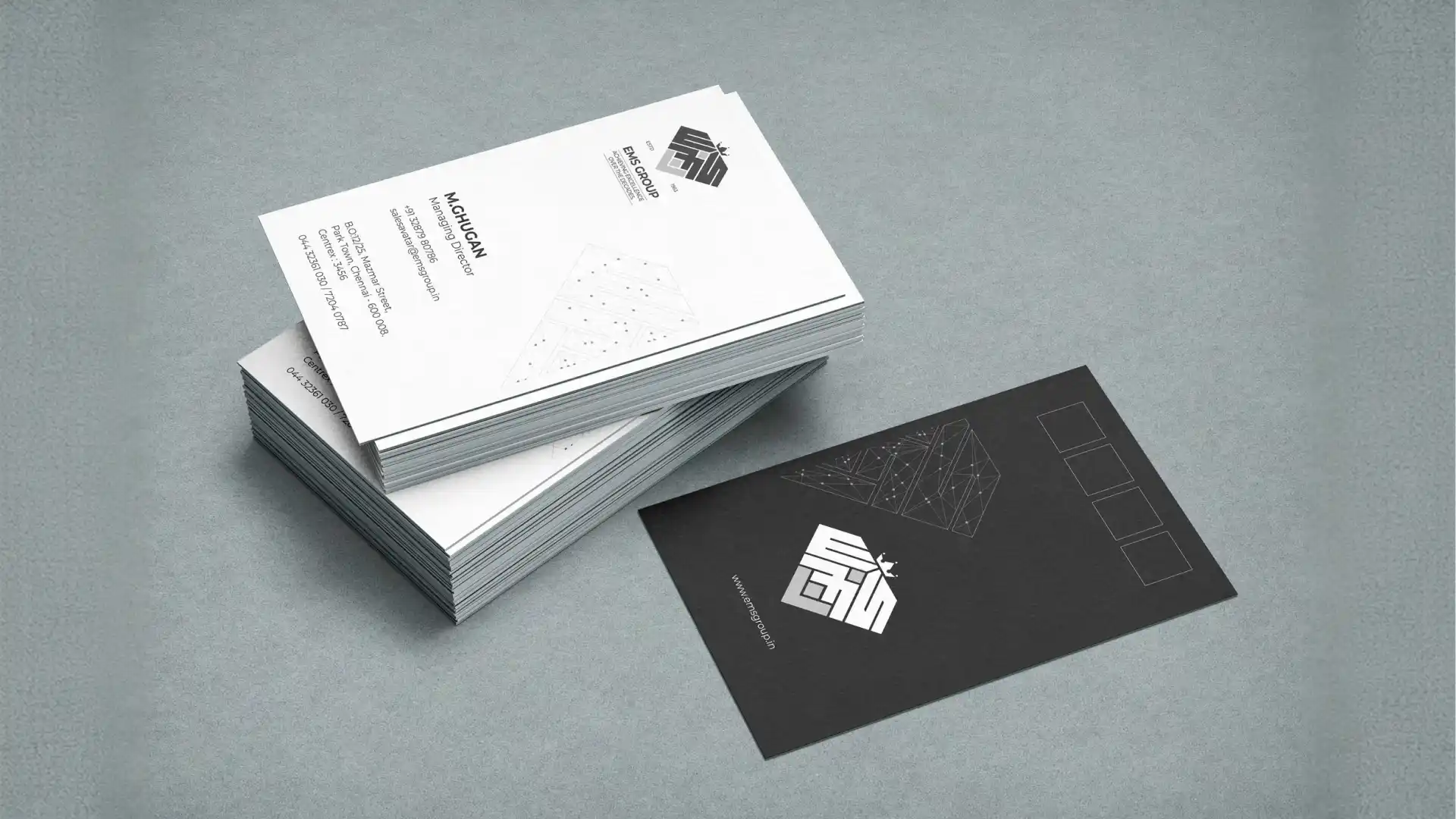 EMS Group jewellery business card design in monochrome background