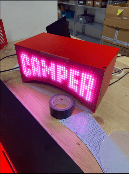 Camper Mini Bridge IoT object fabricated, where customers can send a private message to display on the LED screen of the object.