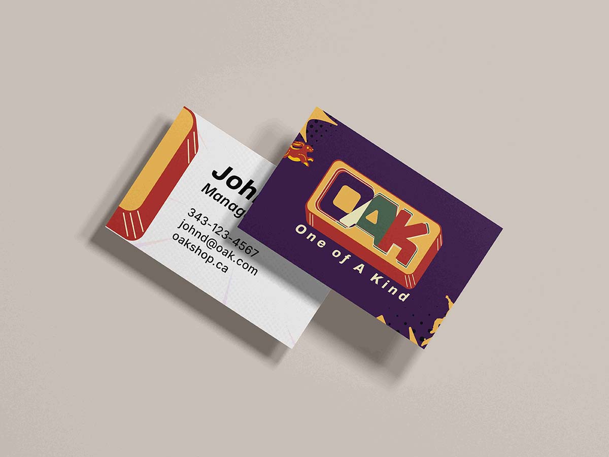 Stacked business card showing the front and back design.
