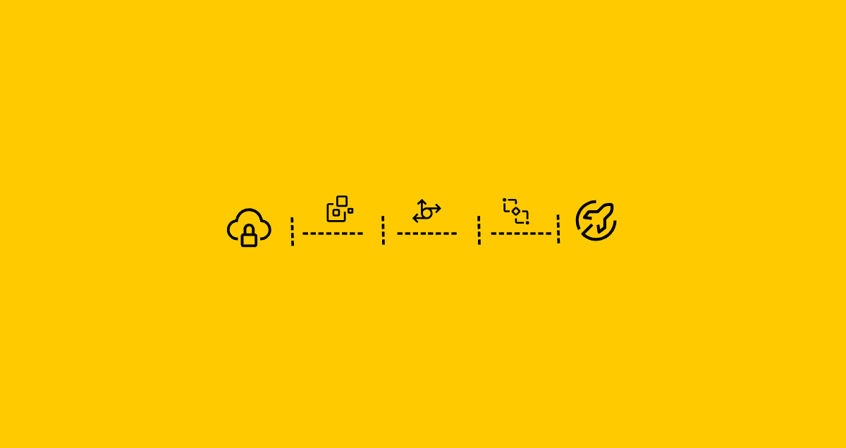 Graphic showing a sequence of icons representing secure cloud storage, CAD file synchronization, collaborative review, and on-demand manufacturing tools like CNC machining suppliers, 3D printing services, and plastic injection molding companies.