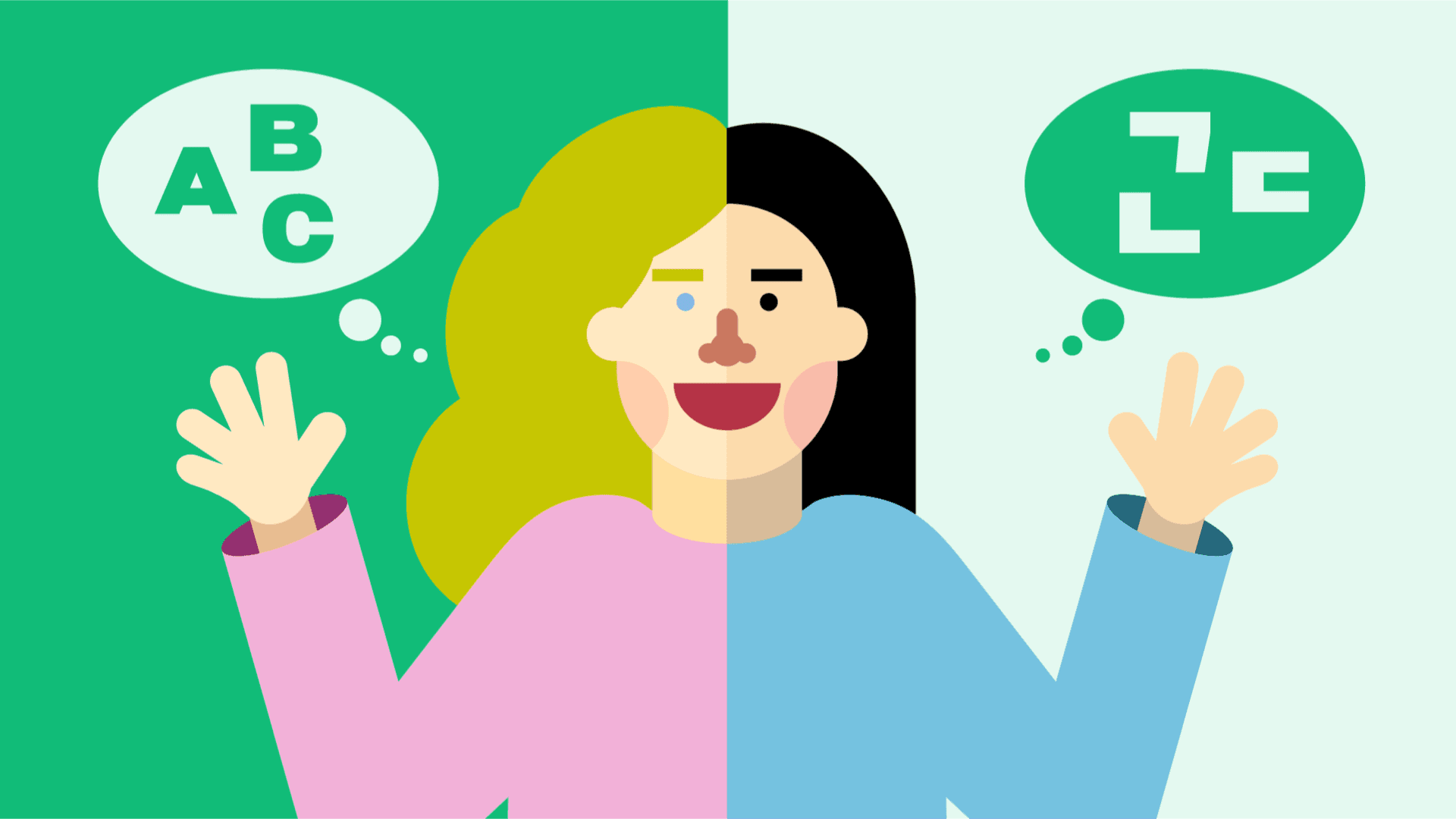 A woman thinking in English