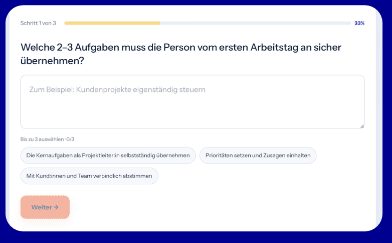 Geführte Aufgabe zum Stellenprofil: zwei bis drei sichere Kernaufgaben festlegen
