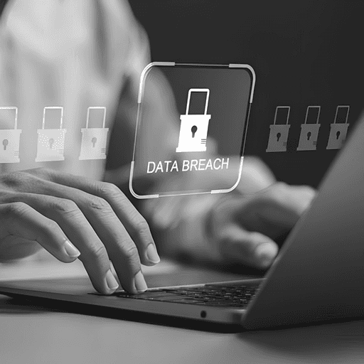 Laptop with “Data Breach” warning representing cybersecurity risk and Profiled Nigeria’s commitment to data protection and digital safety.