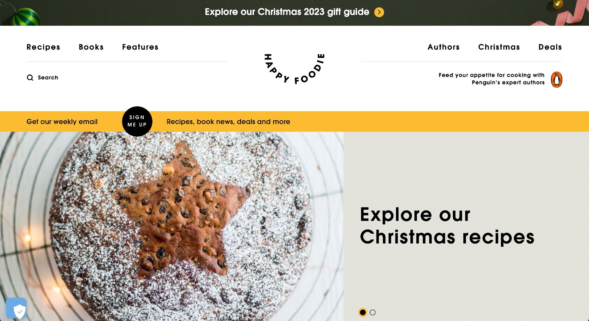 A homepage with a Christmas message in the hero