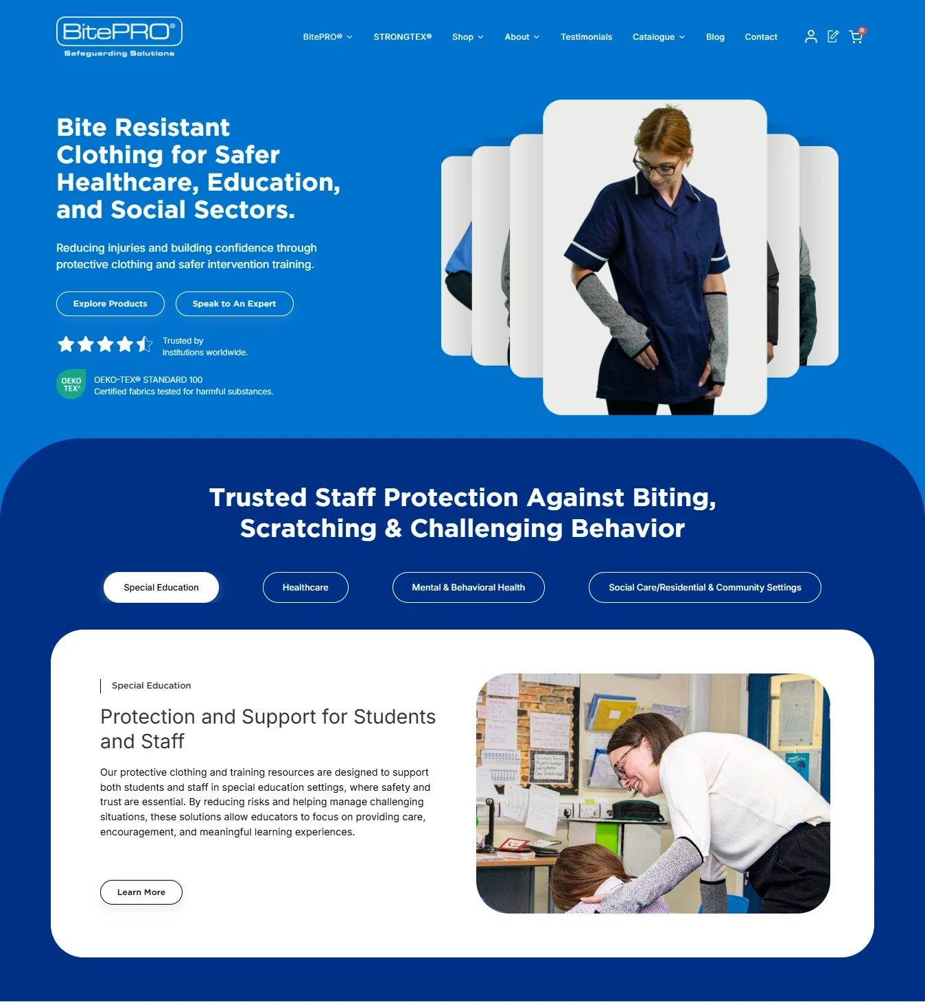 BitePRO USA website design preview – professional safety apparel website by RJP.design Web Design Agency NYC, showcasing bite-resistant clothing for healthcare and education sectors.
