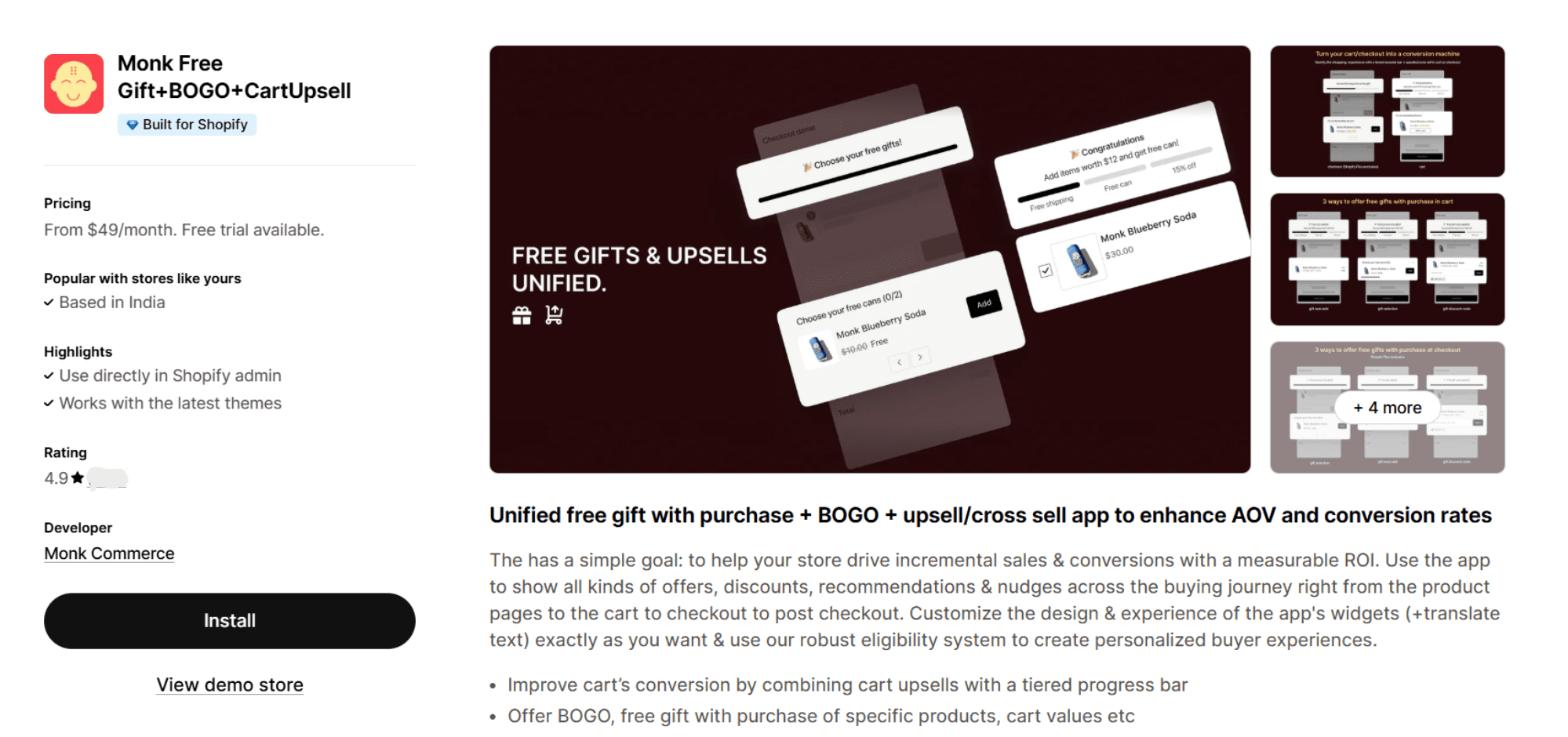 Monk Free Gift BOGO and Upsell for Upselling in Shopify