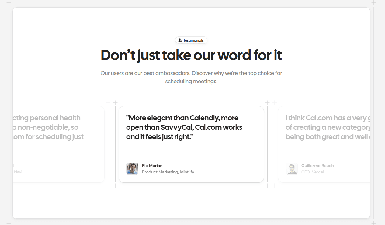 Screenshot of Testominals of Cal.com