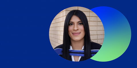 Chandika, design architect and UX Designer at a leading South African bank. Blog header with blue background by the UX Design Institute.