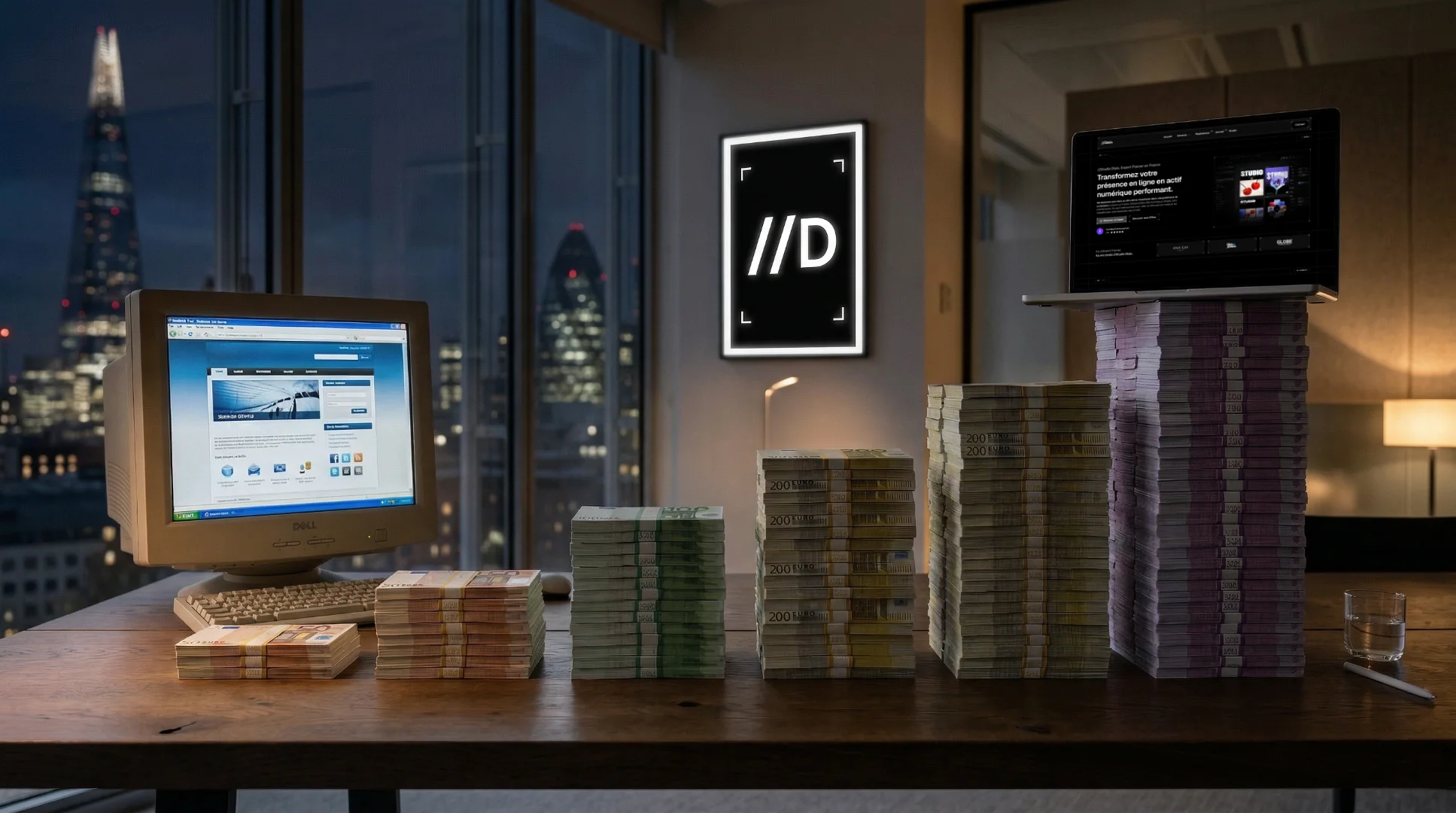 Image comparant deux sites vitrines au budget de refonte différent.