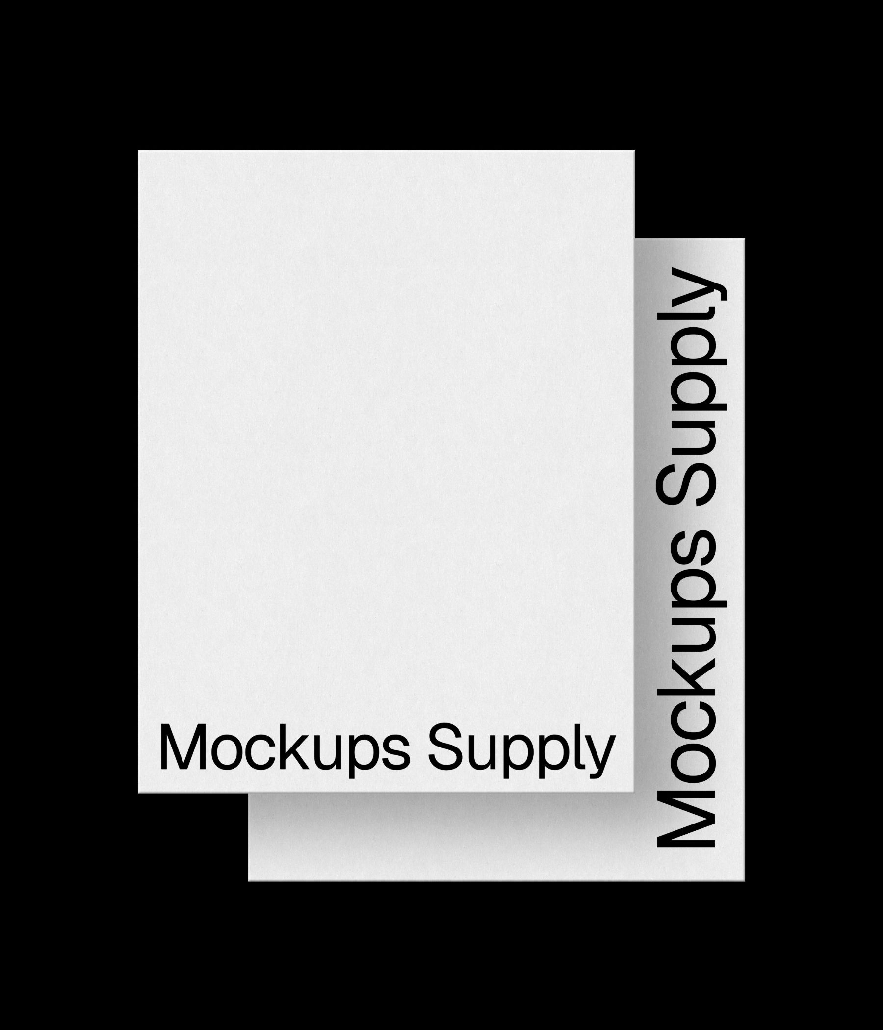 2 US Letter paper mockup portrait for Photoshop with debossed text effect, white papers on black background, clean minimal stationery and print branding mockup