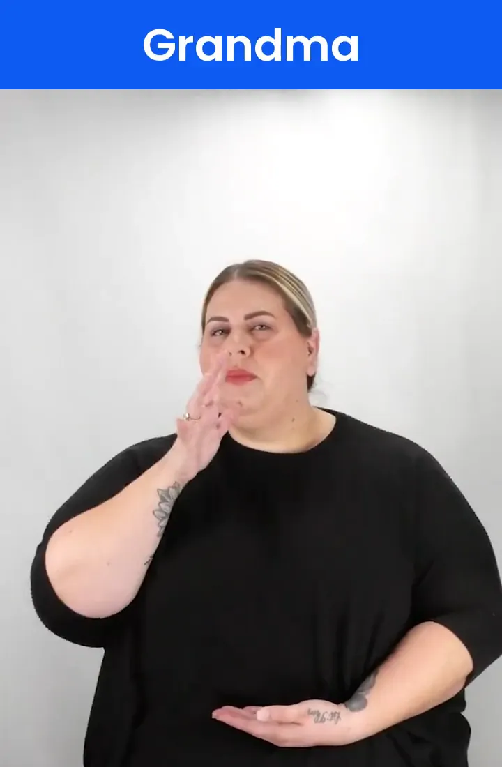 A Deaf signer signs GRANDMA in ASL