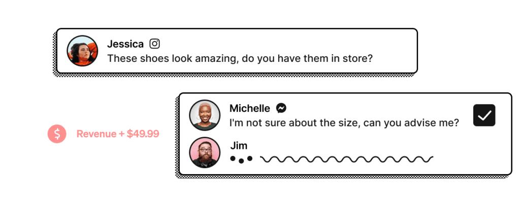 Customer messages about shoes and sizing with revenue increase icon