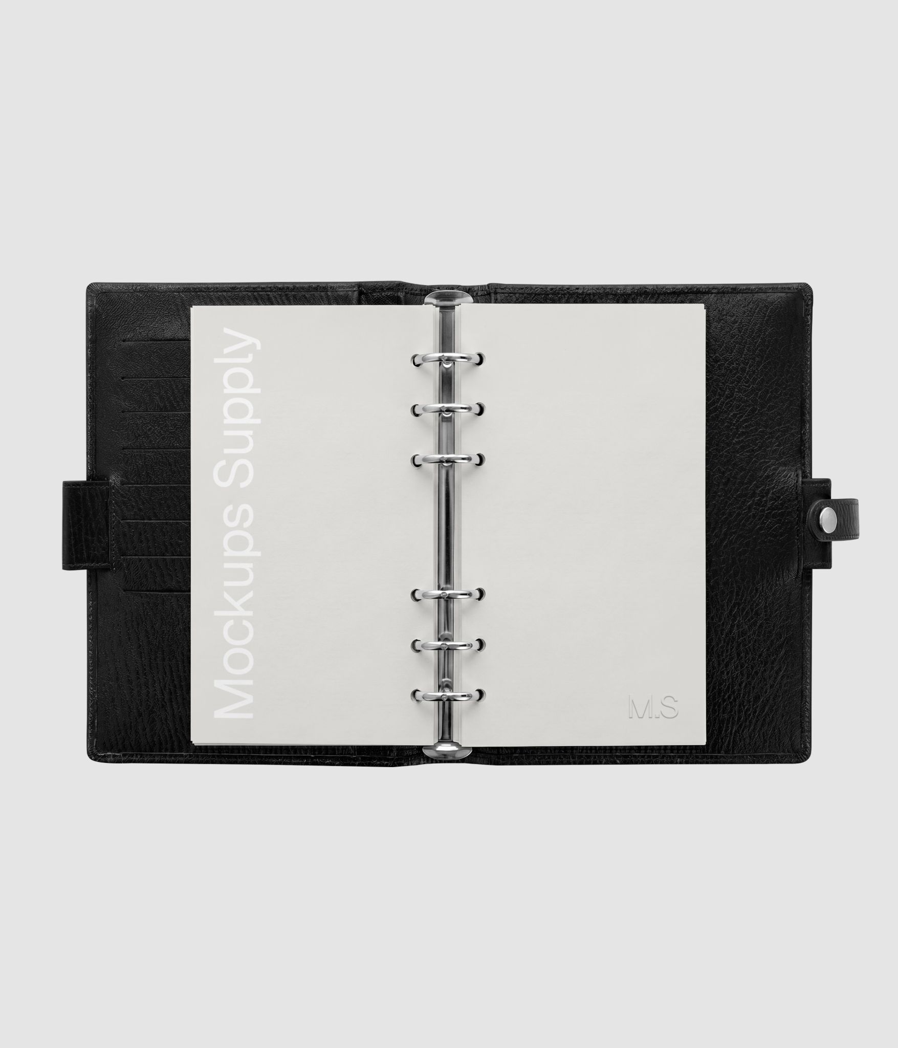 Open vintage leather planner mockup with editable editorial layout download on Mockups Supply