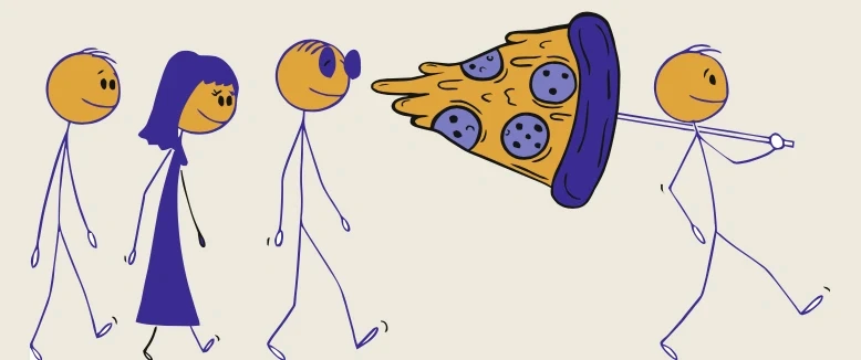 Ludziki graficzne podążające za pizza
