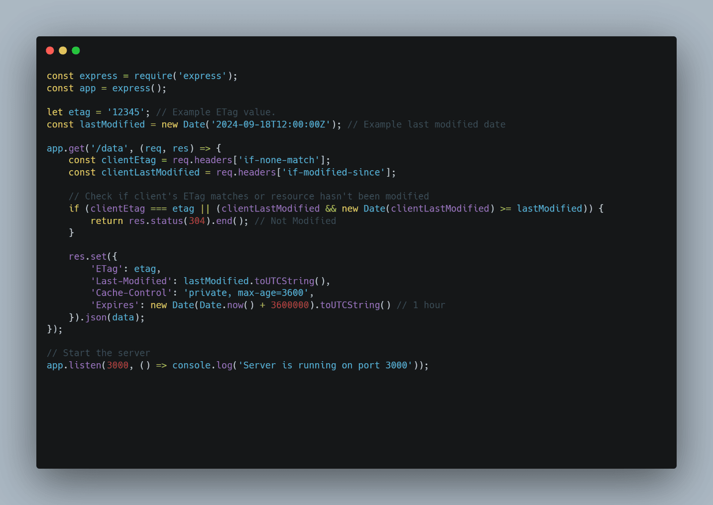 A code snippet with the last-Modified header.