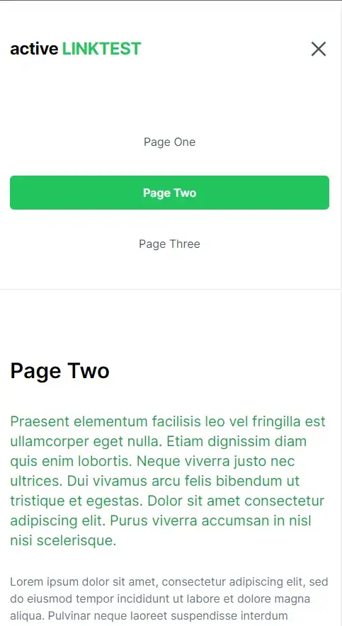 mobile menu showing active link