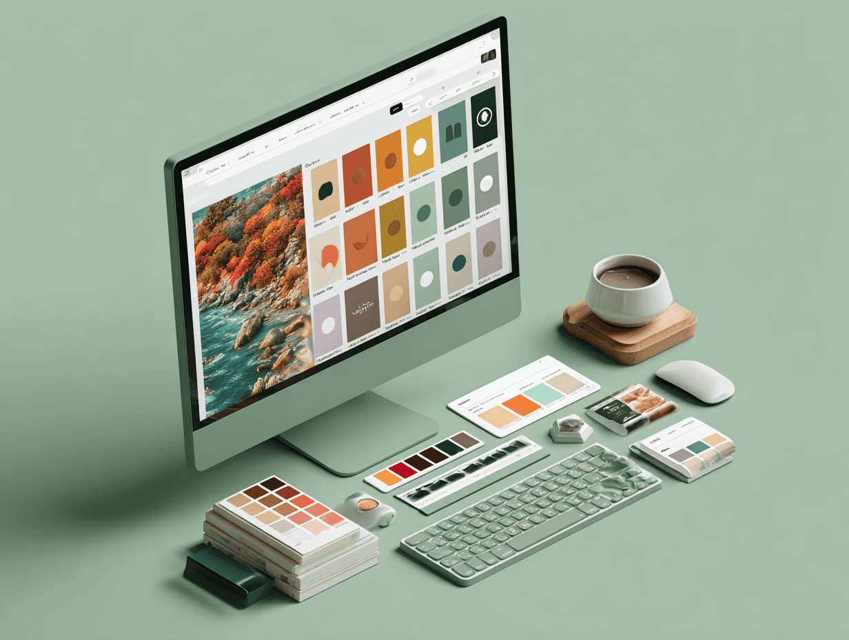 An image showing Canva Pro brand kit interface with color palette, font selection, and logo upload.