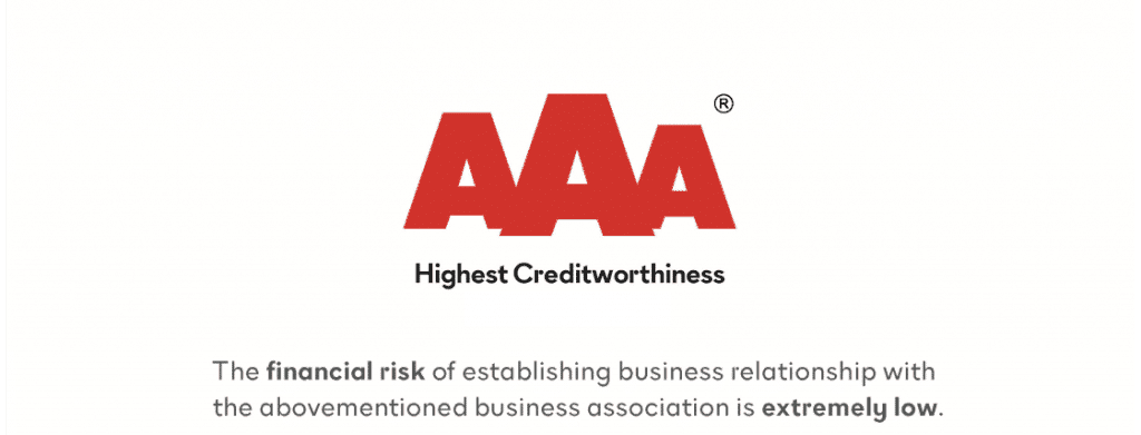 AAA Highest CreditWorthiness certificate