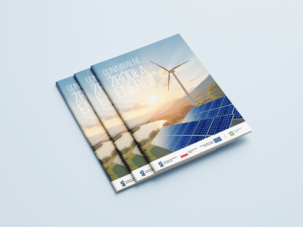 Broszura Odnawialne Źródła Energii leżąca na jednolitym tle
