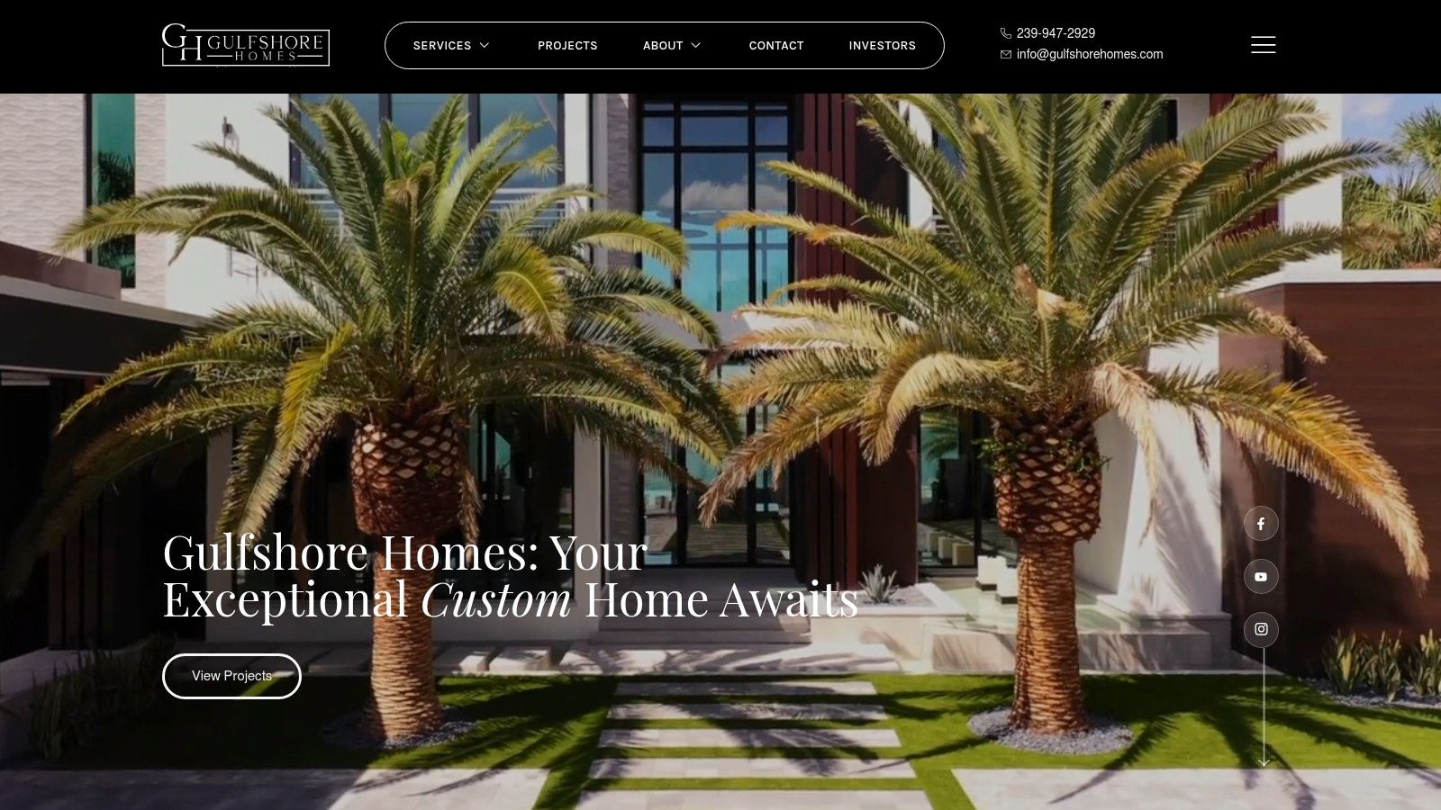 A stunning luxury home by Gulfshore Homes, featuring a grand entryway, intricate landscaping, and a sophisticated, classic architectural style.