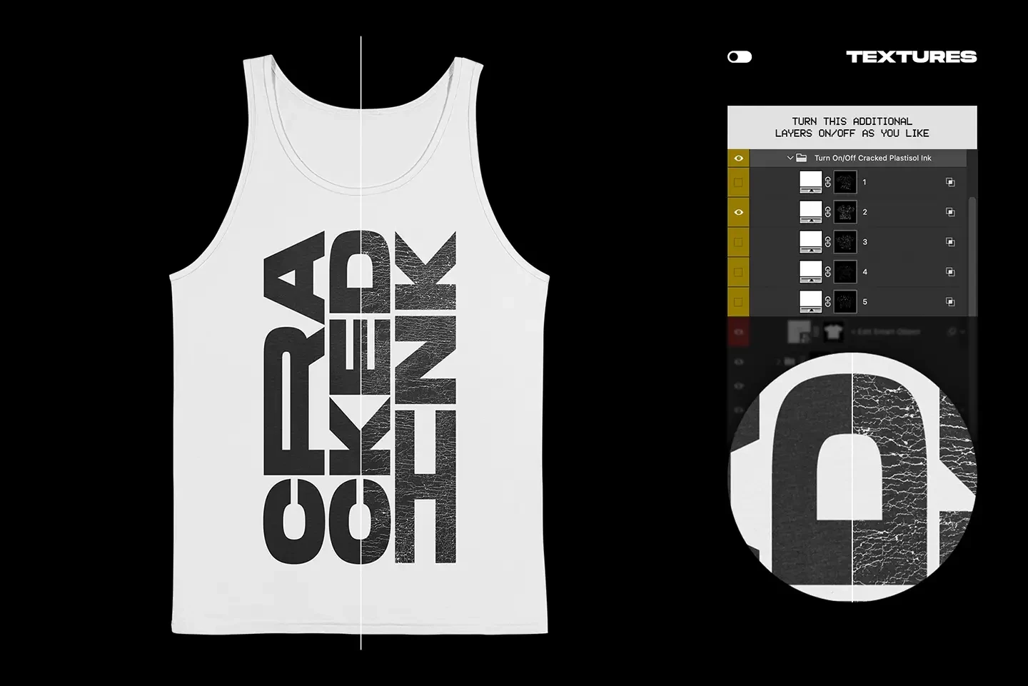 Bella+Canvas 3480 Tanktop Flat mockup cracked plastisol ink texture effect