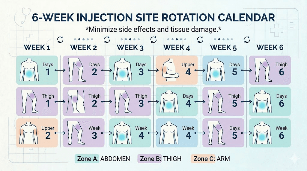 Semaglutide injection site rotation schedule calendar for weekly planning