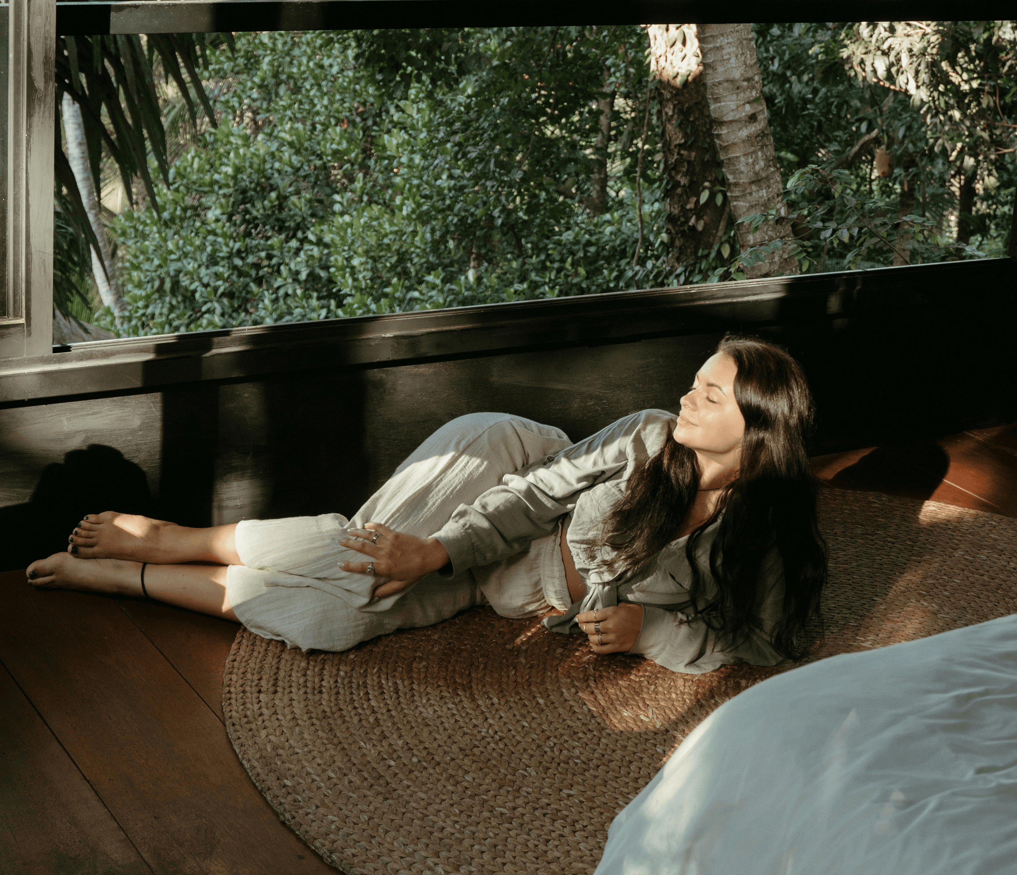 a person lying on a couch