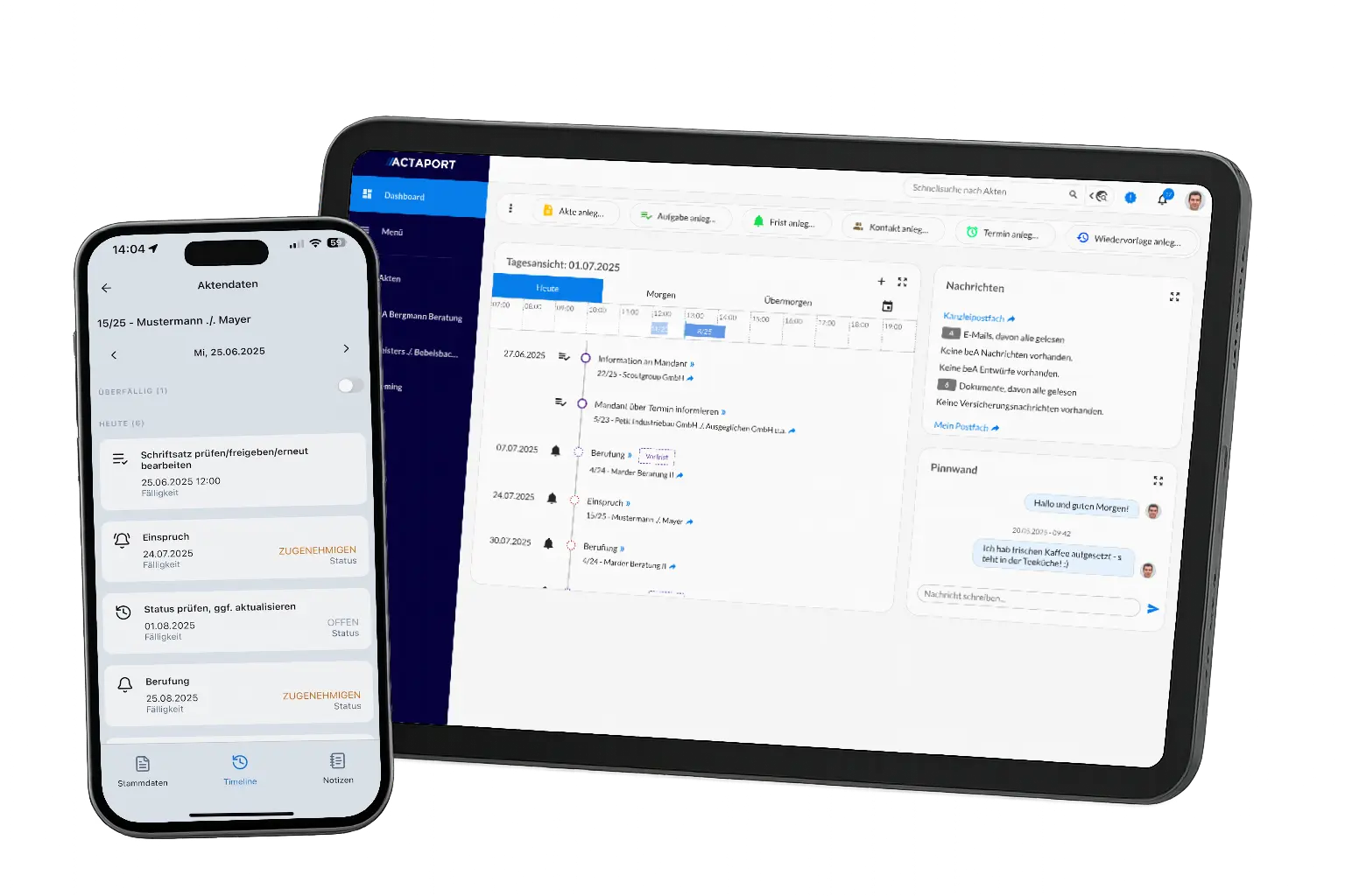 Das Bild zeigt ein Smartphone und Tablet mit dem Actaport Userinterface