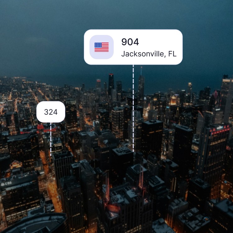 City skyline of Jacksonville showing the 904 area code and surrounding area codes