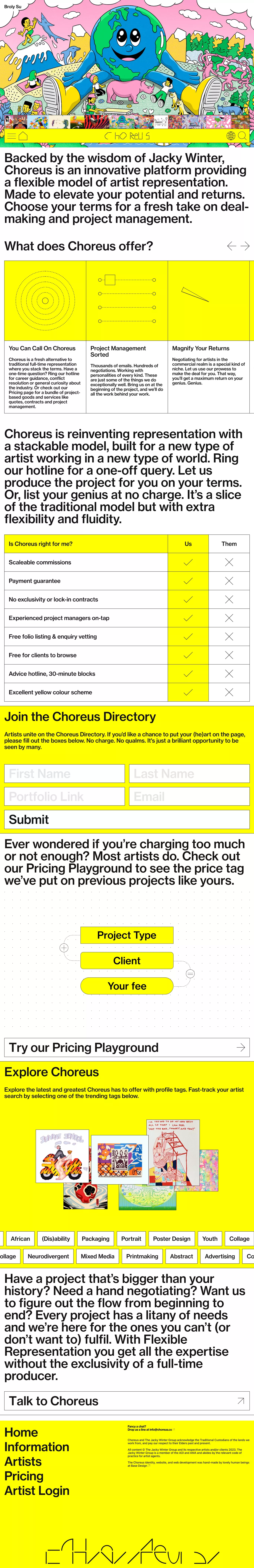 Choreus landing page screenshot showcasing Design and Tech design