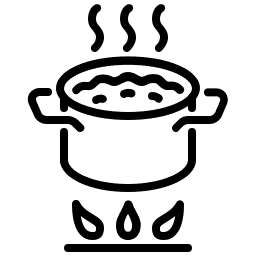 Boiling water in a pan.