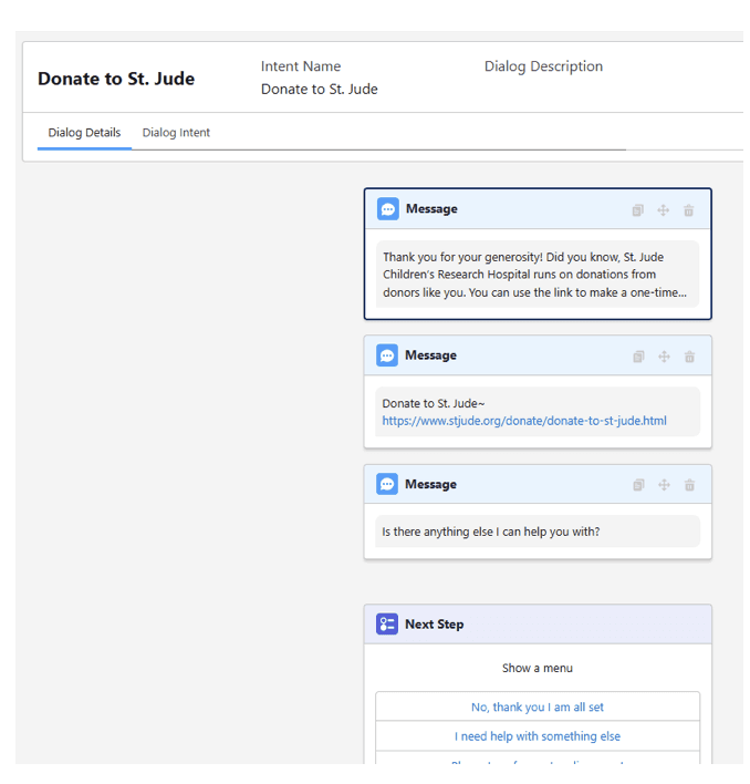 Einstein Bot Builder — Dialog Details view