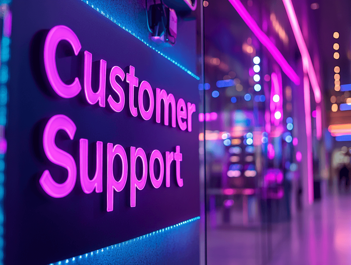 Schild zeigt Weg zur Abteilung für Kundenservice