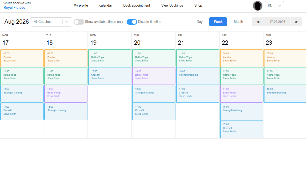 Bookings feature screenshot