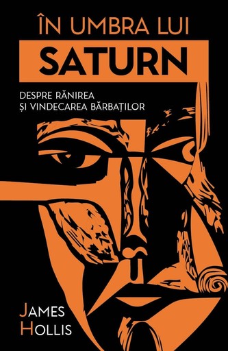 Book cover titled "In umbra lui saturn," featuring an orange and black design with an abstract face illustration.