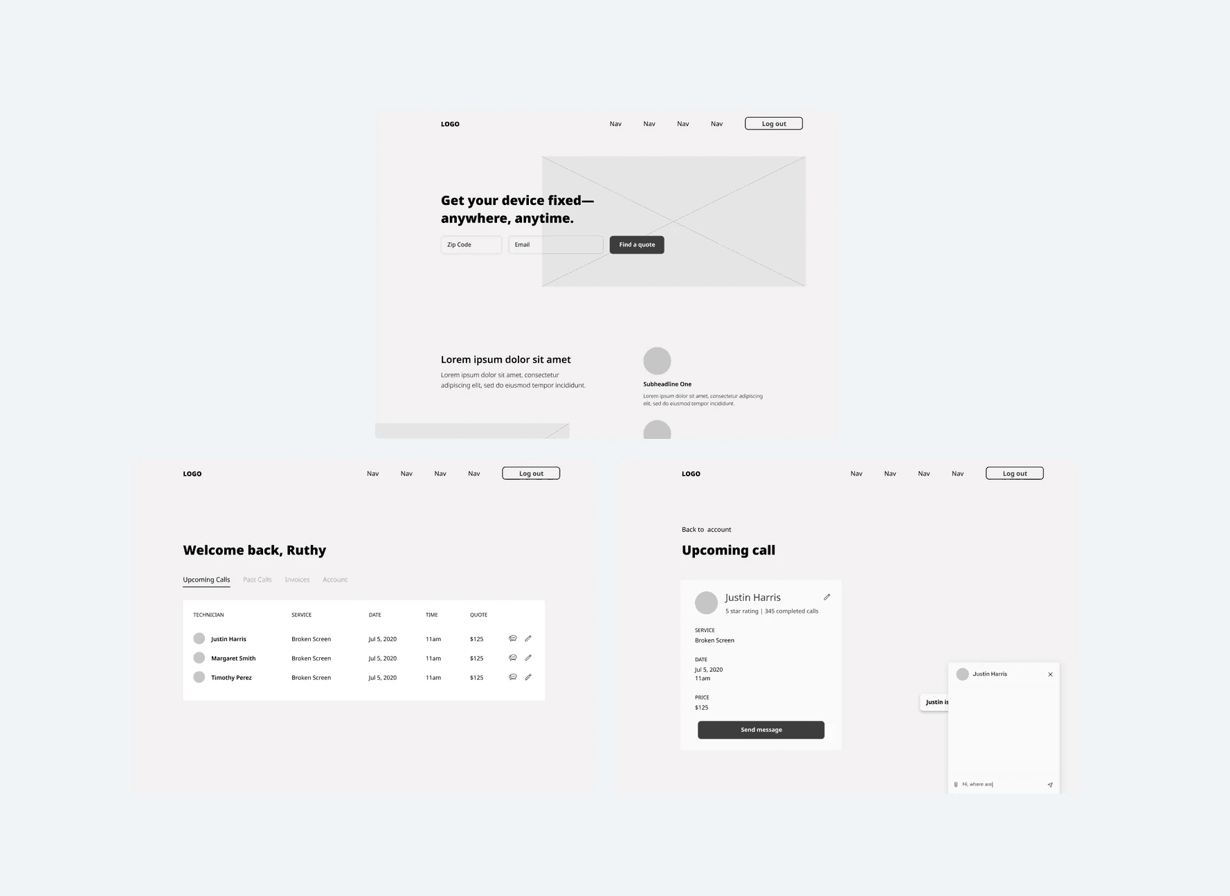 Wireframes of the trufyx web app