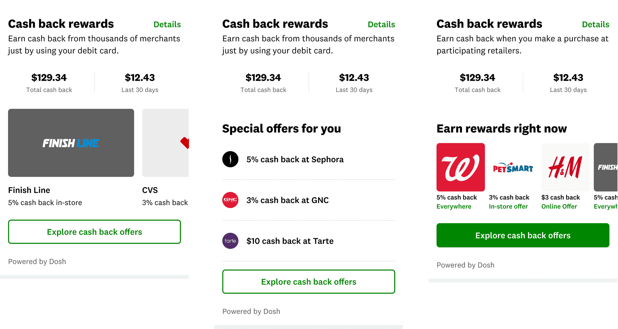 Cash Back rewards component block