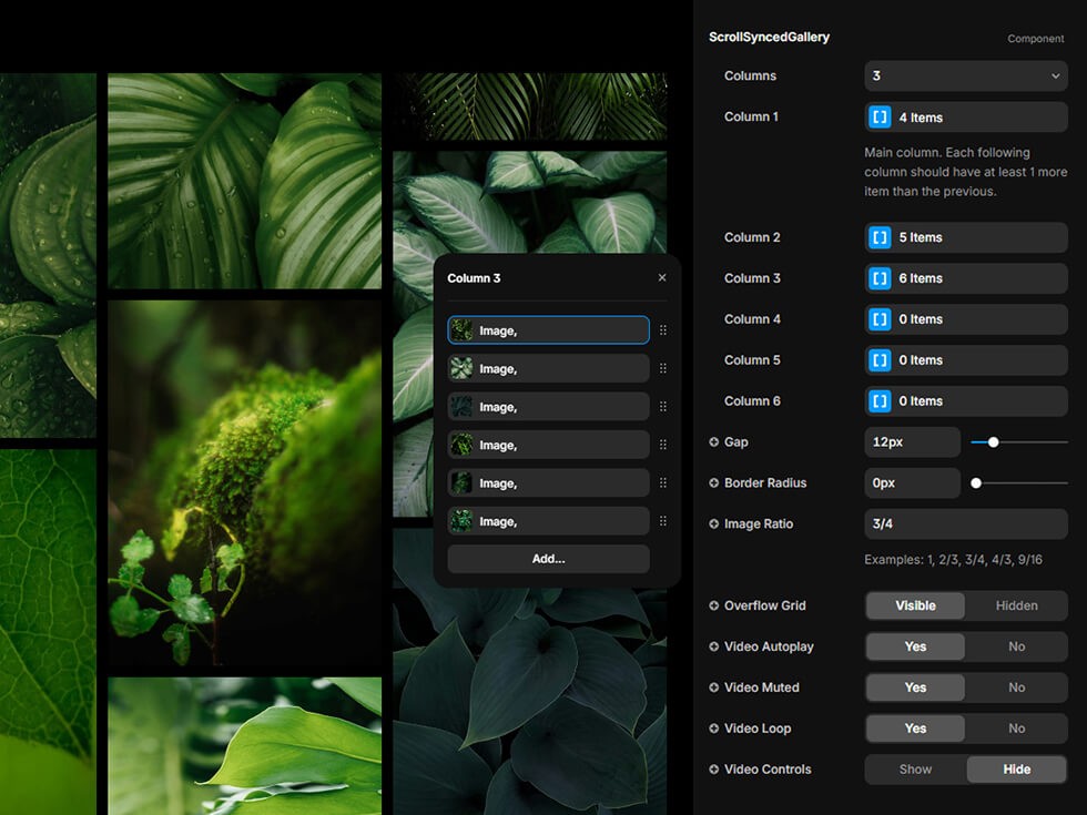 Capture d'écran du component Framer Scroll Sync Gallery