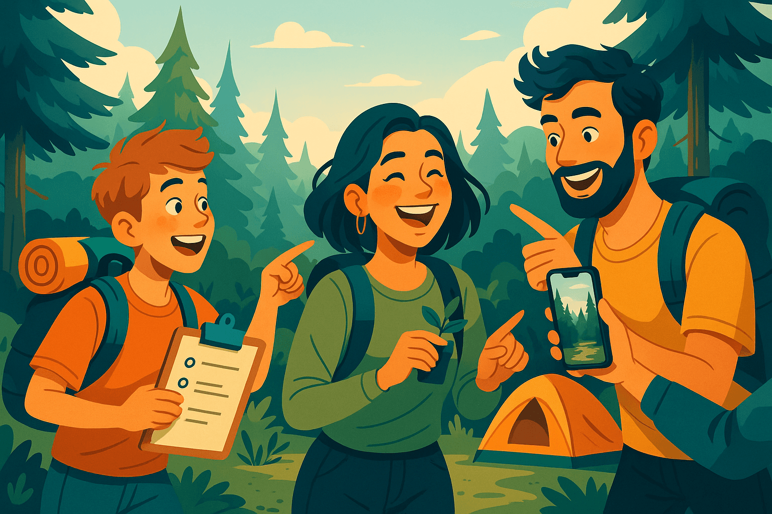 Seekr Games adventurers engaging on a camping scavenger hunt