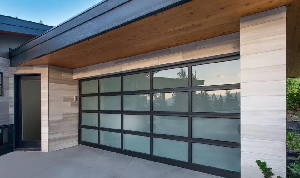 modern open lounge with palm trees outside