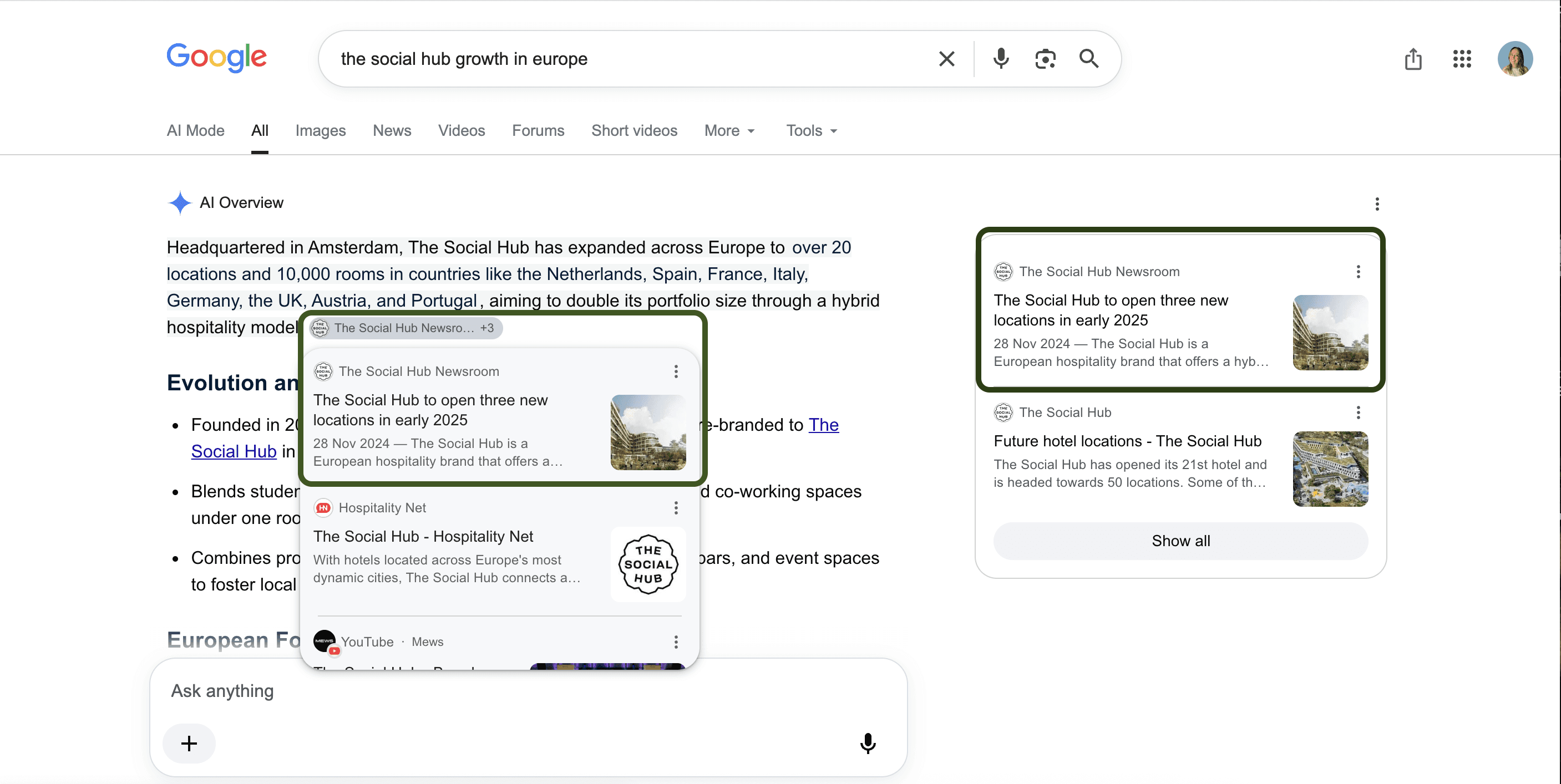 The Social Hub in Google search