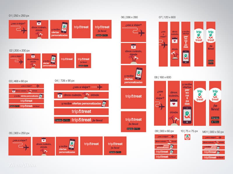 Banners de publicidad trip&treat con ofertas personalizadas para viajes.