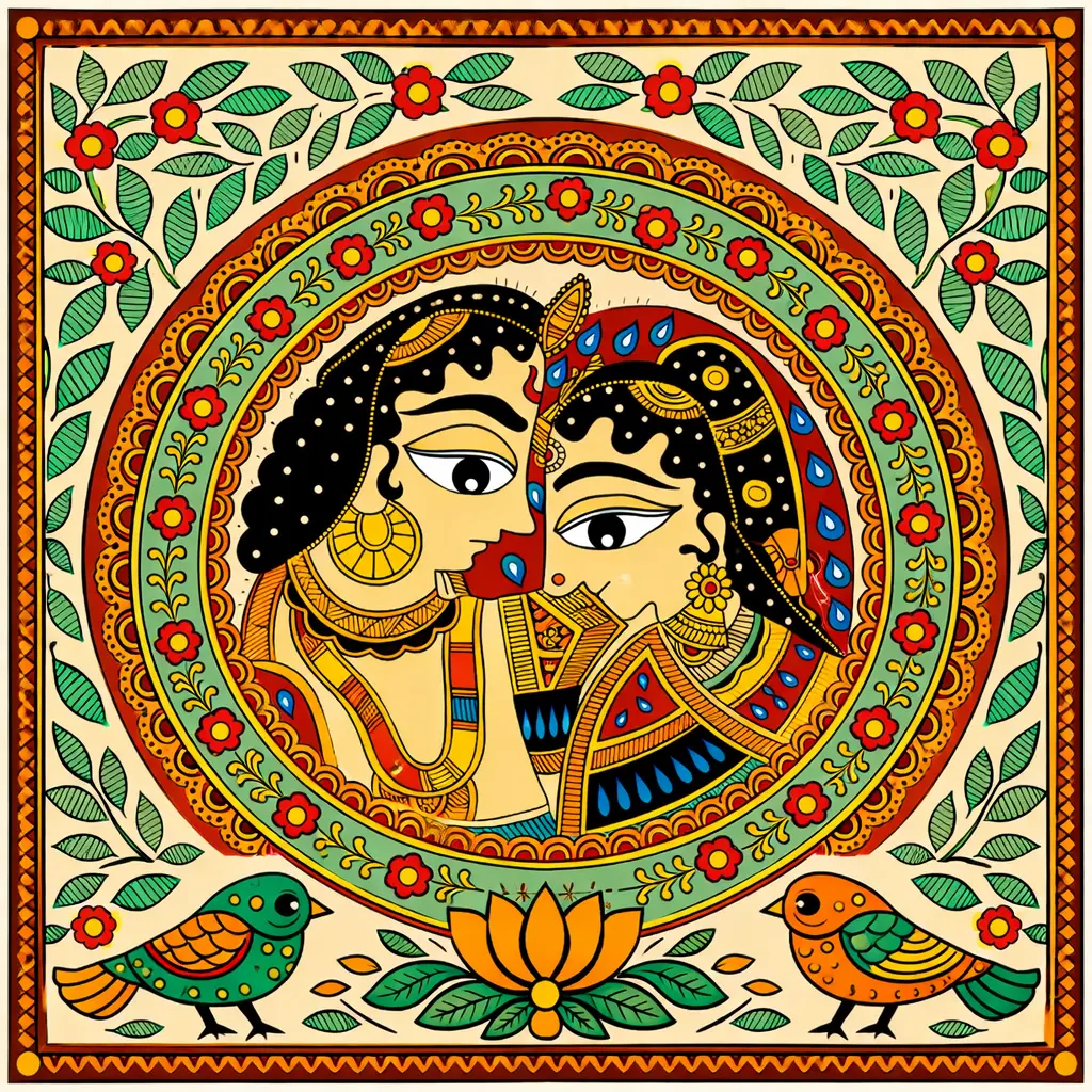 bride groom, madhubani painting, floral pattern