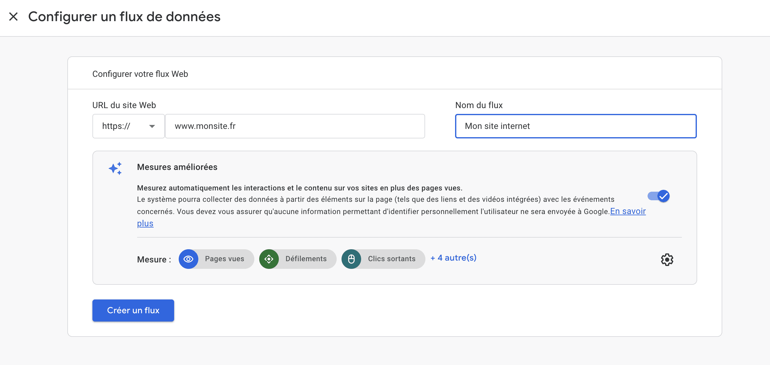 Paramétrage flux web