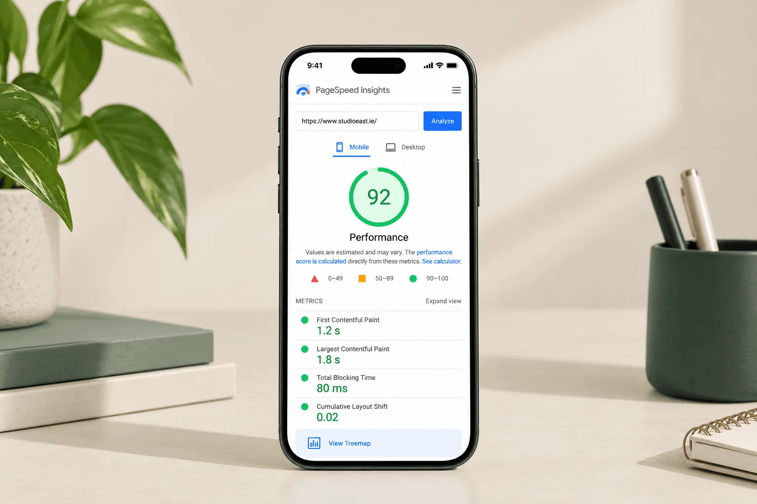 PageSpeed Insights web page on mobile device