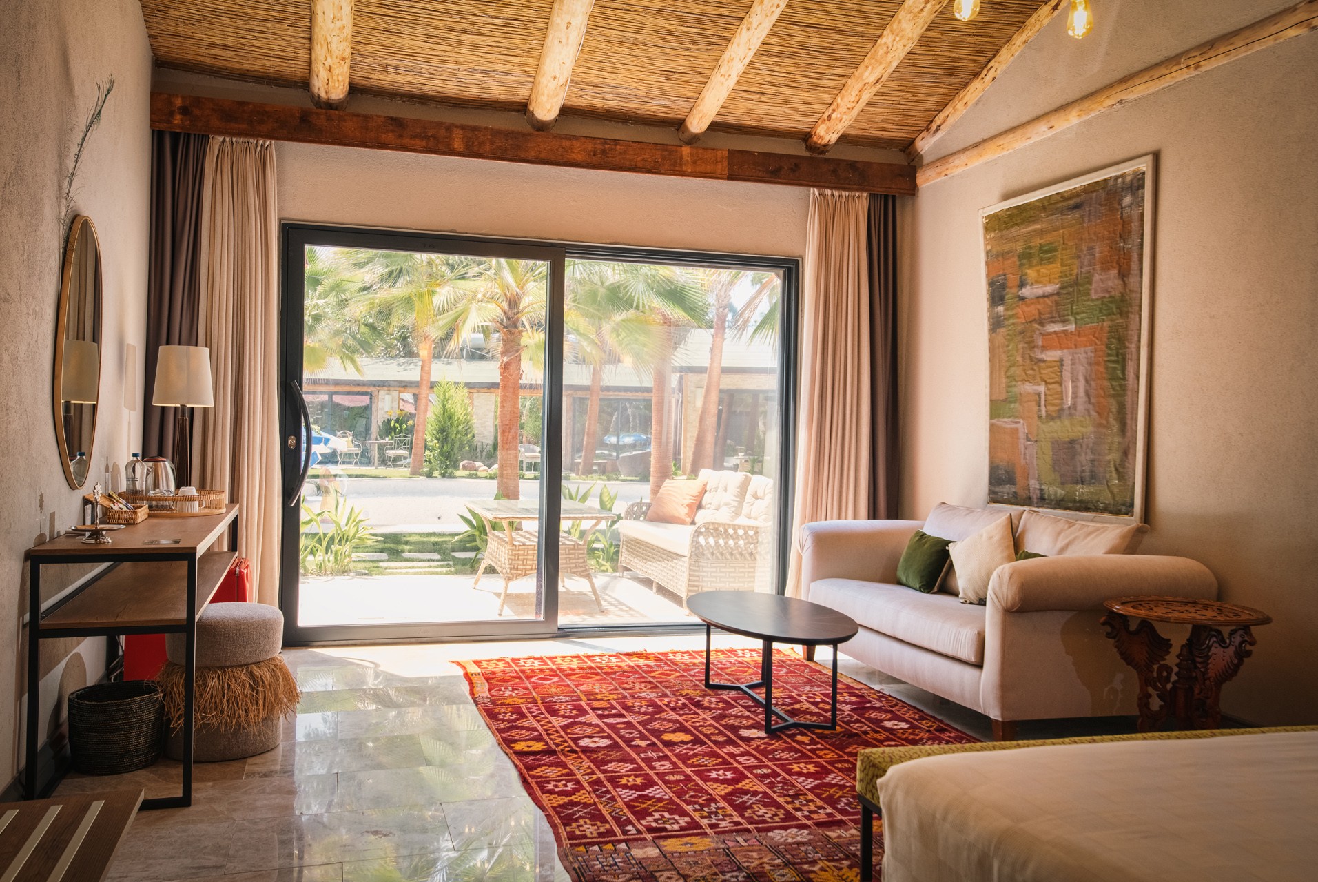 the private hot tub on the balcony, modern design with clean lines and natural materials.