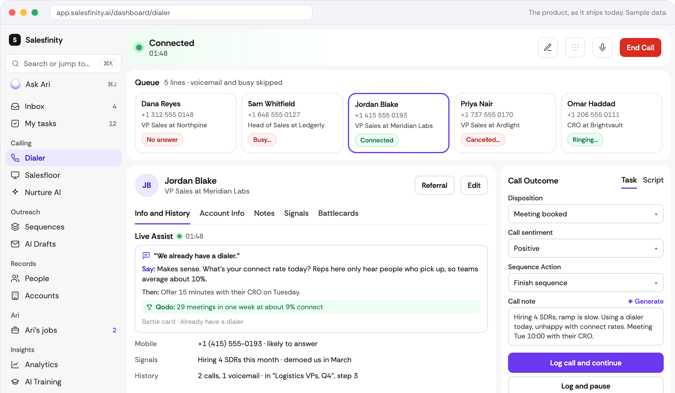 The parallel dialer with Live Assist on a connected call